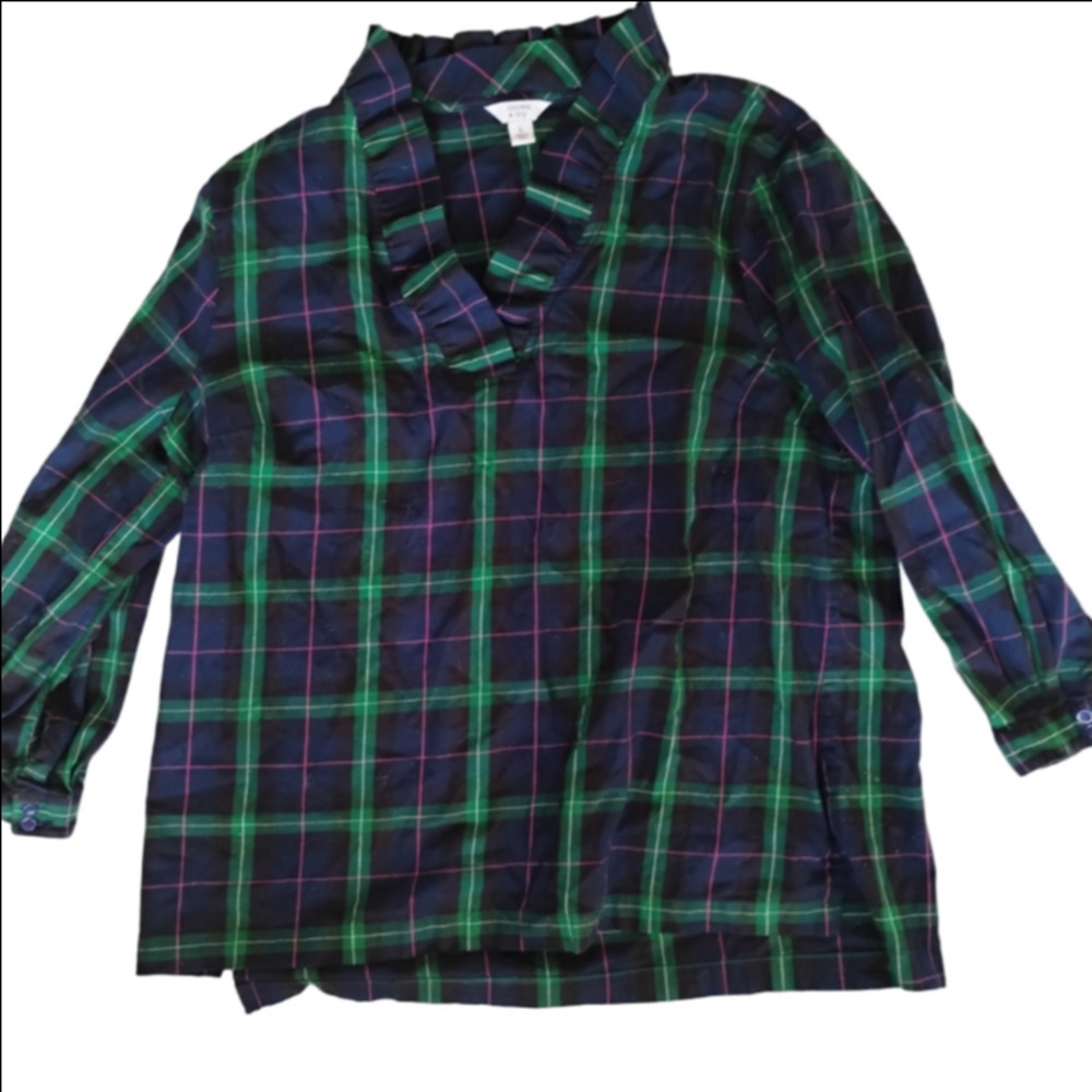 Crown & Ivy Belk Plaid Woman's Shirt - Green and Blue